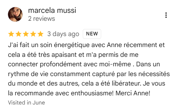 Témoignages soins énergétiques Anne Becquet · avis Google